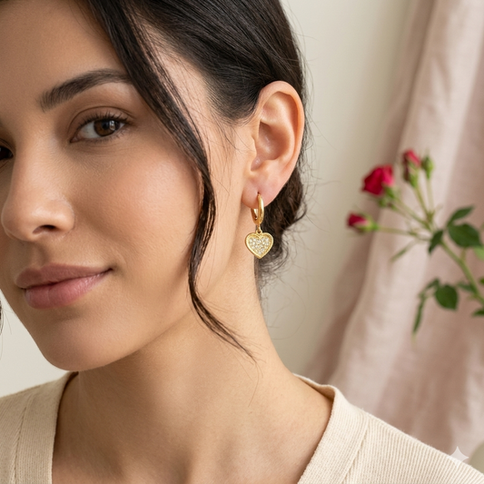Boucles d'Oreilles Créoles Cœur Strass en Acier Inoxydable