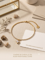 Chaîne de Cheville en Acier Inoxydable Doré  Pendentif Strass Carré