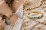 Bracelet Jonc Fleuri Doré en Laiton Émaillé vert d'eau