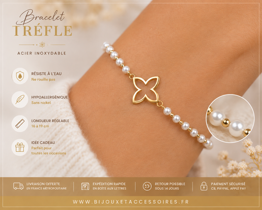 Bracelet Trèfle en acier inoxydable 16 à 19 cm