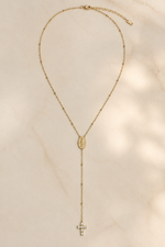 Collier Vierge et Croix doré en acier inoxydable