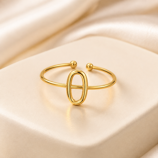 Bague Ovale dorée réglable en acier inoxydable