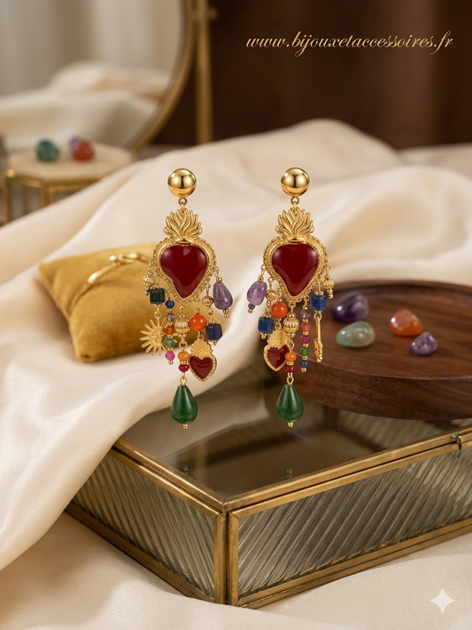 Boucles d'Oreilles Ex-Voto Cœur Sacré en Acier Inoxydable  "Mélissa"