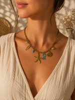 Collier Breloques Marines en Acier Inoxydable – Doré (38 à 42 cm)