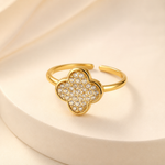 Bague Trèfle dorée réglable en acier inoxydable