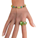 Bracelet trèfle Doré à Cristaux vert