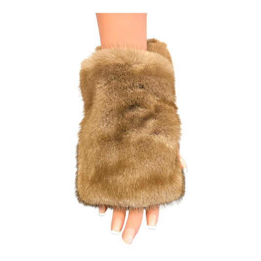 Mitaines en fausse fourrure taupe