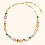Collier Ajustable en Acier Inoxydable et Cristaux Multicolores