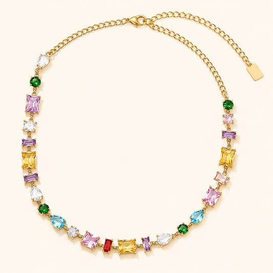 Collier Ajustable en Acier Inoxydable et Cristaux Multicolores